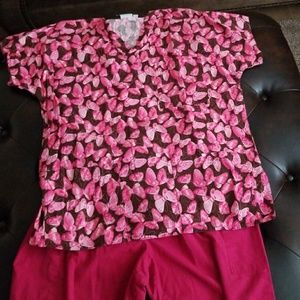 Scrub outfit..pink butterflies pink pank